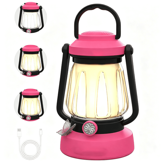 Ueljzpe Kids Lantern with 4 Color Dimmable & 1200Mah Usb-C, Butterfly Lights for Bedroom Indoor Outdoor Adventures Pink