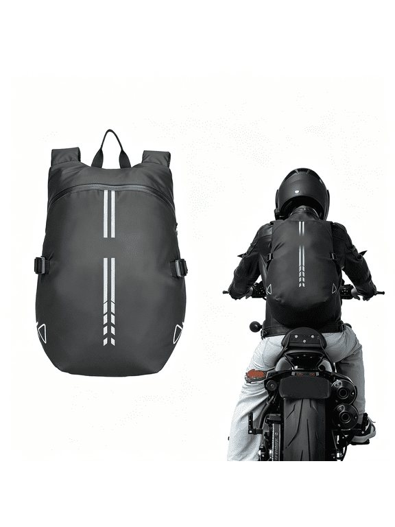 Motorcycle Backpack for Men, 40L Waterproof Helmet Backpack with Reflective Strips, Lightweight Riding Bag Fits 15.6" Laptop, Helmet Holder for Commuting Travel