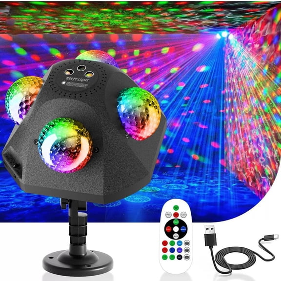 Ueljzpe Party Lights 4 Disco Balls in 1 Strobe Light for Parties|Dj Stage Lights Indoor Outdoor Decor Sound Activated with Remote Control Disco Light for Ktv Club Party Home Karaoke