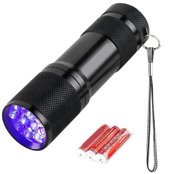 Ueljzpe Small UV Flashlights with AAA Batteries , Portable Black Light Pet Urine Detectors with 9 LEDs 395nm Wavelength Specialize in Detect Pet Dog Cat Urine Stain and more