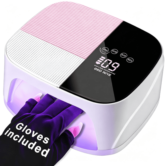 Ueljzpe UV LED Nail Lamp Kit for Gel Polish Professional Fast Curing White Dryer Light Set with 45PCS Lamp Beads and Gloves and Auto Sensor Cordless Rechargeable Nail Art Cure Machine for Manicure
