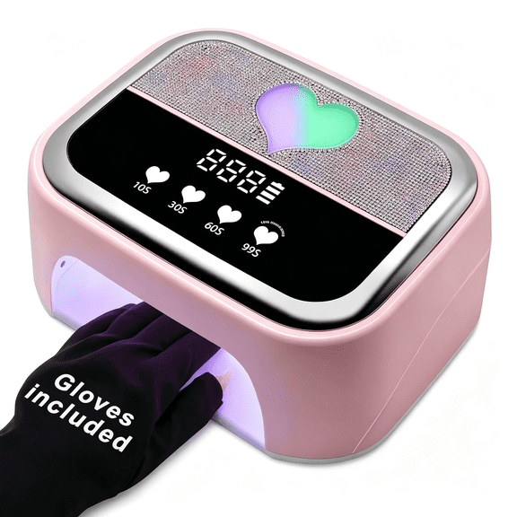Ueljzpe UV LED Nail Lamp Kit for Gel Polish Professional Fast Pink Curing Dryer Light Set with 4 Timers and UV Gloves Cordless Rechargeable Nail Art Cure Machine at Home and Salon