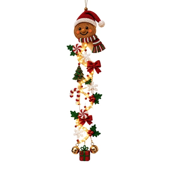 Uemqzd Merry Cascade Glowing Christmas Door Hanger, Lighted Christmas Door Hanging with Warm Lights Snowflake & Bell Ornaments, Vertical Entryway Decor for Front Door Porch