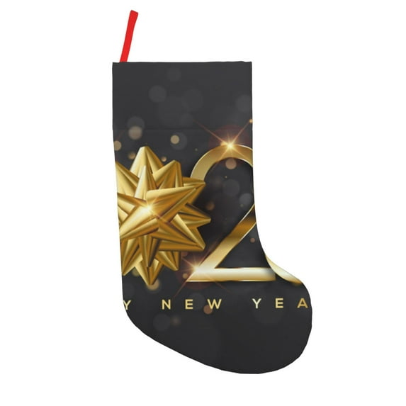 Uemuo 2025 Happy New Year 1 Print Christmas Stockings, 18inch Xmas Hanging Stocking Decorations for Christmas Party Family Decor