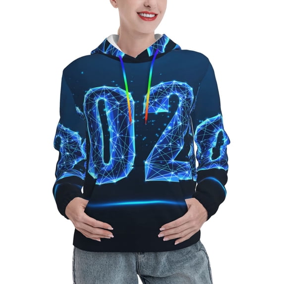 Uemuo 2025 Happy New Year 5 Pattern Women's Hoodie with Eye-catching Drawstrings- Casual Pullover Hoodie with Kangaroo Pocket, Stylish Hooded Sweatshirt-XX-Large