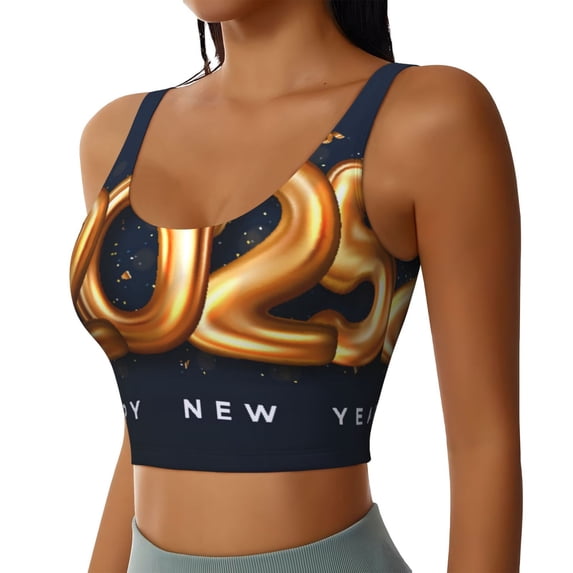 Uemuo 2025 Happy New Year 6 Pattern Women's Sports Bra - High Impact Support, Breathable, and Comfortable Athletic Bra for Running, Yoga, and Workouts