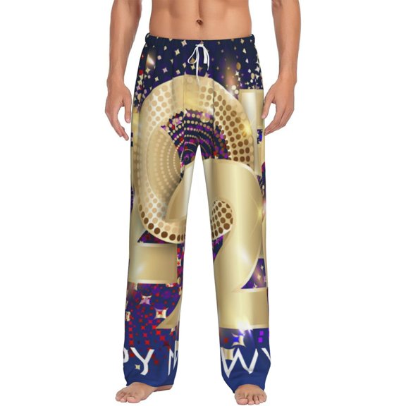 Uemuo 2025 New Year 1 Pattern Men's Wide Leg Palazzo Lounge Pants with Pockets Light Weight Loose Comfy Casual Pajama Pants-Small