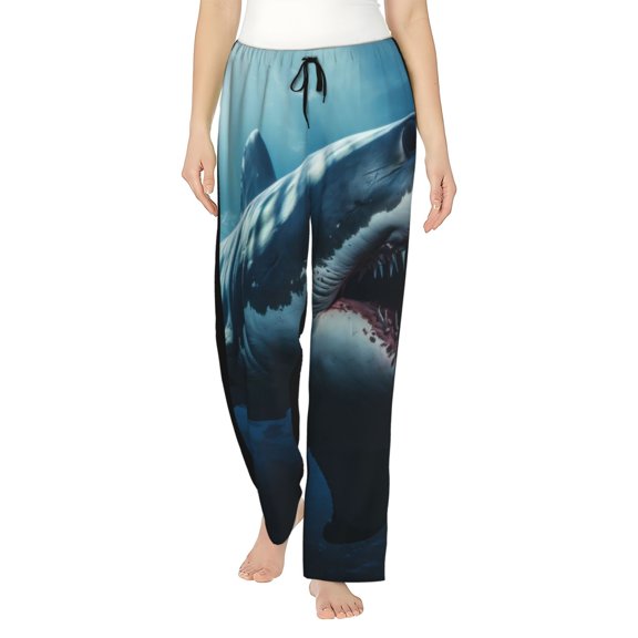 Uemuo 3D Realistic Shark Pattern Women's Wide Leg Palazzo Lounge Pants with Pockets Light Weight Loose Comfy Casual Pajama Pants-Medium