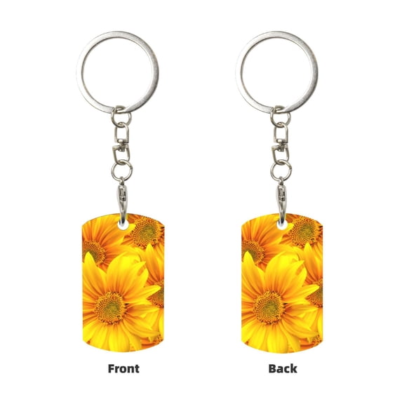 Uemuo 3D Sunflowers Pattern Rectangular Metal Keychain - Durable, Stylish, and Personalized Key Ring for Men and Women,Engraved Keychain,Gift Slim Sturdy Keychain