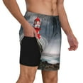 thumbnail image 1 of Uemuo 3d Lighthouse in the Surf Pattern Mens Swim Trunks Quick Dry Board Shorts with Mesh Lining, Stretch Beach Shorts Quick Dry No-Chafing Board Shorts-3X-Large, 1 of 9