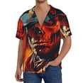 thumbnail image 1 of Uemuo 60s Western Skull Cowboy Pattern Cotton Linen Short Sleeve Shirts,Casual Lightweight Button Down Shirts,Vacation Beach Summer Tops-Large, 1 of 7