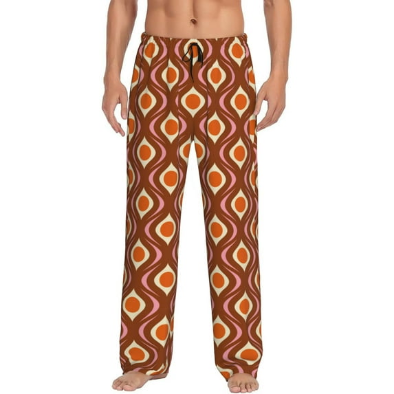 Uemuo 70's Retro Pattern Men's Wide Leg Palazzo Lounge Pants with Pockets Light Weight Loose Comfy Casual Pajama Pants-Small