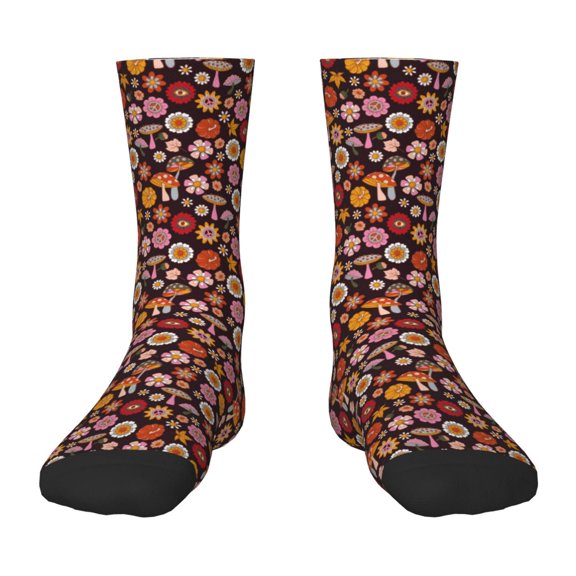 Uemuo 70s Groovy Hippie Retro Printed Kids Boys Socks Seamless Crew Socks Crazy Funny Athletic Sport Socks for Children