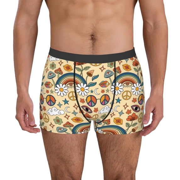 Uemuo 70s Hippie Style Pattern Men's Boxer Briefs,Trunk Anti-Chafing,Comfortable, Durable, and Stylish Underwear-