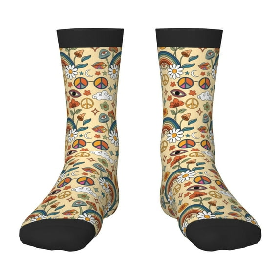 Uemuo 70s Hippie Style Printed Kids Boys Socks Seamless Crew Socks Crazy Funny Athletic Sport Socks for Children