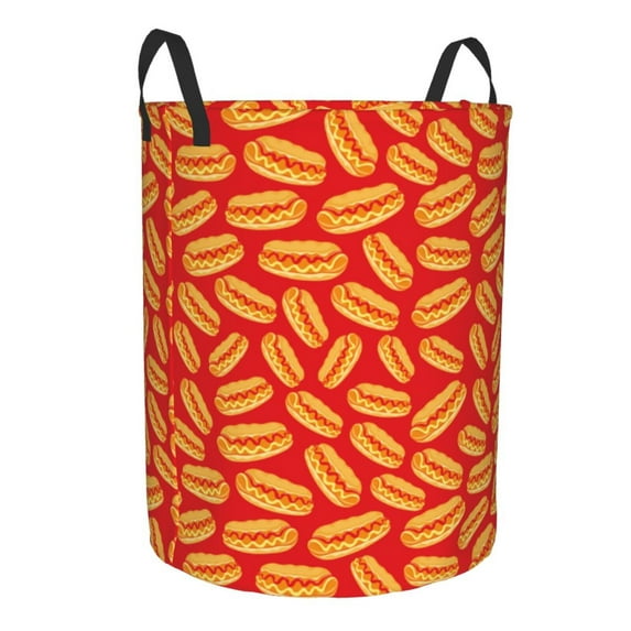 Uemuo A Big Hot Dog Pattern Circular Laundry Hamper Basket with handles,Collapsible laundry basket,Large capacity laundry hamper,Laundry Organizer-Small
