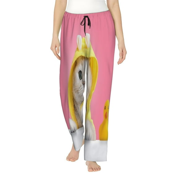 Uemuo A Funny Cat Pattern Women's Wide Leg Palazzo Lounge Pants with Pockets Light Weight Loose Comfy Casual Pajama Pants-Medium