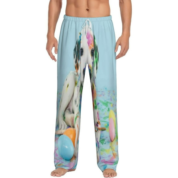 Uemuo A Funny Little Dalmatian Puppy Pattern Men's Wide Leg Palazzo Lounge Pants with Pockets Light Weight Loose Comfy Casual Pajama Pants-XX-Large