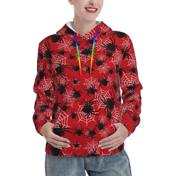 Uemuo A Web With A Spider 1 Pattern Women's Hoodie with Eye-catching Drawstrings- Casual Pullover Hoodie with Kangaroo Pocket, Stylish Hooded Sweatshirt-X-Large