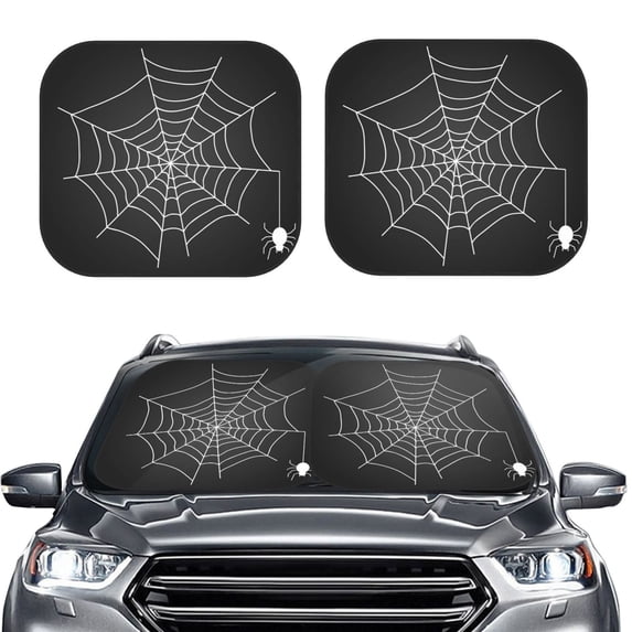 Uemuo A Web With A Spider Printed 2 PCS Car Windshield Sun Shade, Auto Sun Heat and UV Rays Blocker, Foldable Automotive Front Window Sunshade Protector