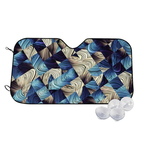 Uemuo Abstract Blue Squares Pattern Accordion Car Windshield Sun Shade, Foldable Reflective Sun Visor for Car, Reflector Windshield Sunshade-