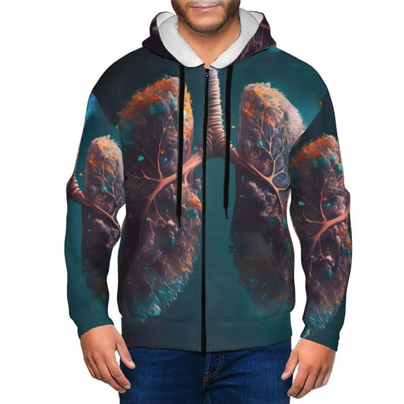 Uemuo Abstract Botanical Heart for Men's Fashion Full-zip Hoodies & Sweatshirts with Kangaroo Pocket, Zip-up Hooded Sweatshirt, Moisture Wicking & Breathable-Medium