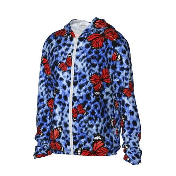 Uemuo Abstract Colorful Butterflies Pattern Women's Full Zip UPF 50+ Sun Protection Hoodie Jacket Long Sleeve Sun Shirt Hiking Outdoor Performance with Pockets-XX-Large