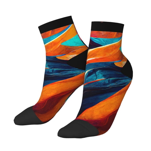 Uemuo Abstract Fabric Color Waves Printed Crew Socks, Moisture-Wicking Socks, Athletic Socks for Men Breathable Cushion Socks Casual Sport Socks for Running Traveling