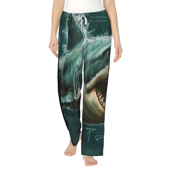 Uemuo Abstract Geometric Shark Pattern Women's Wide Leg Palazzo Lounge Pants with Pockets Light Weight Loose Comfy Casual Pajama Pants-Medium
