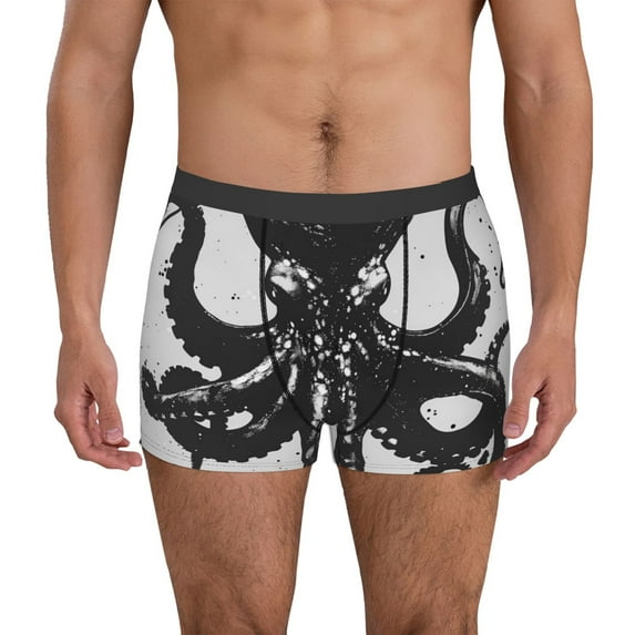 Uemuo Abstract Ink Octopus Pattern Men's Boxer Briefs,Trunk Anti-Chafing,Comfortable, Durable, and Stylish Underwear-Large