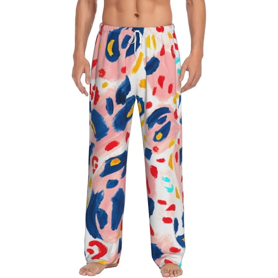 Uemuo Abstract Leopard Print Pattern Men's Wide Leg Palazzo Lounge Pants with Pockets Light Weight Loose Comfy Casual Pajama Pants-Small
