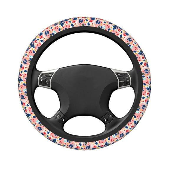Uemuo Abstract Leopard Print Printed Car Elastic Steering Wheel Cover - Universal Car Accessory for Diverse Cars Anti-Slip, and Comfortable- 15"