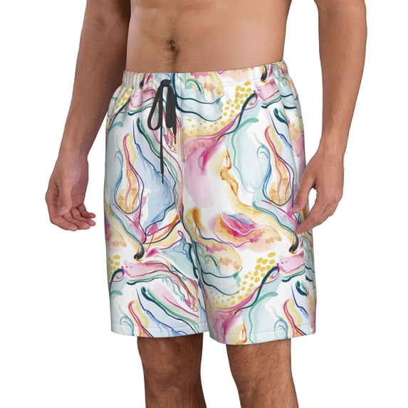 Uemuo Abstract Marble Texture Pattern Men's Swim Trunks Hawaiian Beach Bathing Suit Swimsuits Beach Quick-Dry Shorts with Pockets-X-Large