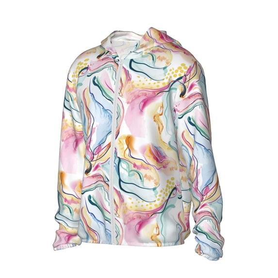 Uemuo Abstract Marble Texture Pattern Women's Full Zip UPF 50+ Sun Protection Hoodie Jacket Long Sleeve Sun Shirt Hiking Outdoor Performance with Pockets-