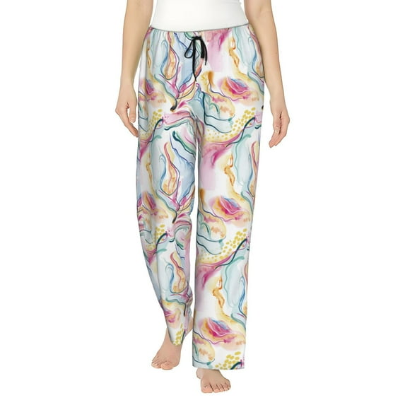 Uemuo Abstract Marble Texture Pattern Women's Wide Leg Palazzo Lounge Pants with Pockets Light Weight Loose Comfy Casual Pajama Pants-Large