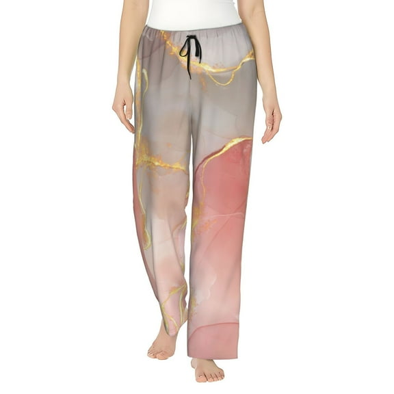 Uemuo Abstract Marble Texture Pattern Women's Wide Leg Palazzo Lounge Pants with Pockets Light Weight Loose Comfy Casual Pajama Pants-Small