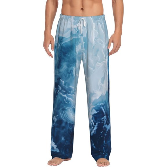 Uemuo Abstract Ocean Waves Pattern Men's Wide Leg Palazzo Lounge Pants with Pockets Light Weight Loose Comfy Casual Pajama Pants-Medium
