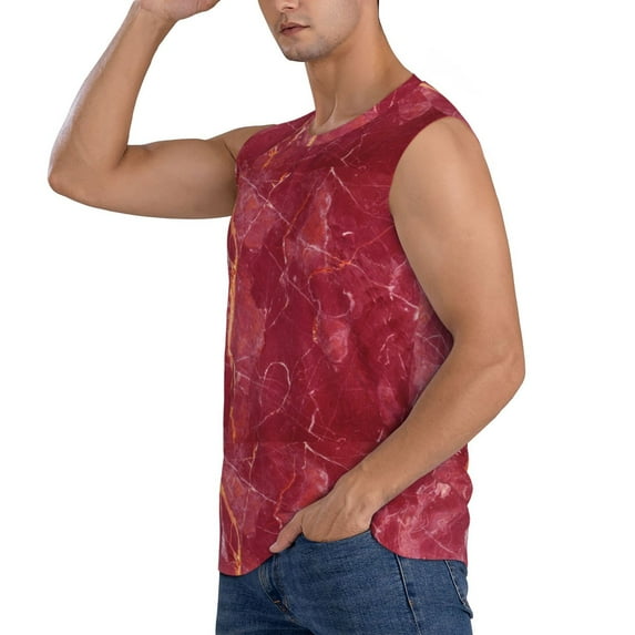 Uemuo Abstract Red Marble Pattern Men's Sleeveless T-Shirt,Muscle Athletic Tank Top, Moisture-wicking Quick-dry Breathable Classic Tee Top for Gym Run Outdoor Sports-Medium