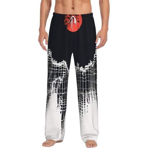 Uemuo Abstract Red Sun Design Pattern Men's Wide Leg Palazzo Lounge Pants with Pockets Light Weight Loose Comfy Casual Pajama Pants-Small