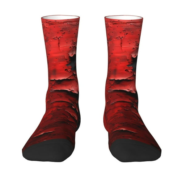 Uemuo Abstract Red Textured Canvas Pattern Women's Crew Socks, Soft Durable Breathable Moisture-Wicking with Odor Control Cotton socks