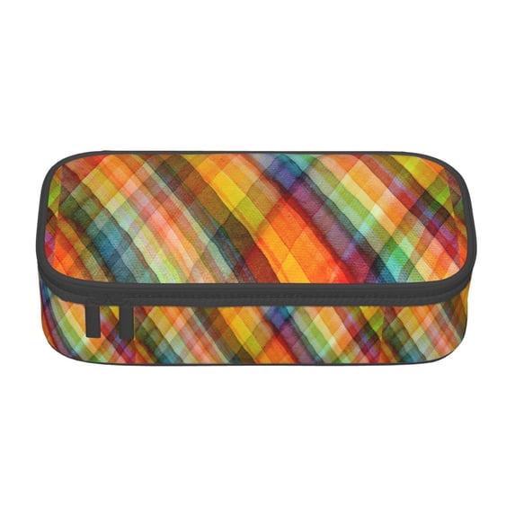 Uemuo Abstract Watercolors Tartan Printed Large Pencil Case, Big Capacity Pencil Pouch Stationery Pen Bag, Storage High Capacity Bag Pouch Holder Box Organizer, Marker Pen Case