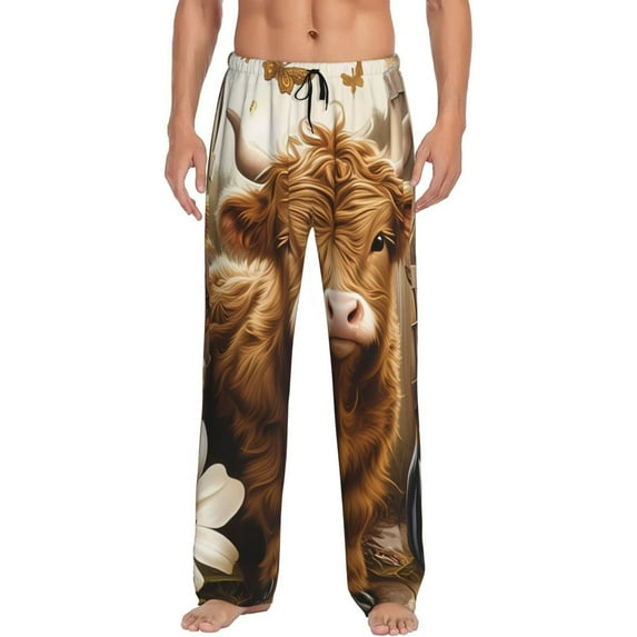 Uemuo Adorable Calf Butterflies Champagne Pattern Men's Wide Leg Palazzo Lounge Pants with Pockets Light Weight Loose Comfy Casual Pajama Pants-Large