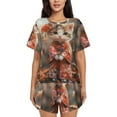 thumbnail image 1 of Uemuo Adorable Kitten In Kimono Pattern Women's Short-Sleeved Pajama, Button-Front Loungewear, 2-Piece Summer Sleepwear, Elastic Drawstring Shorts-3X-Large, 1 of 7