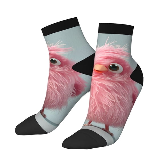 Uemuo Adorable Pink Fluffy Birds Printed Crew Socks, Moisture-Wicking Socks, Athletic Socks for Men Breathable Cushion Socks Casual Sport Socks for Running Traveling