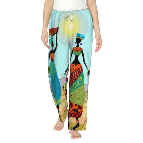 Uemuo African Women Pattern Women's Wide Leg Palazzo Lounge Pants with Pockets Light Weight Loose Comfy Casual Pajama Pants-X-Large
