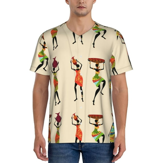 Uemuo African Women Print Mens Polo Shirts Baseball T-shirt Performance Short Sleeve Golf Shirt Moisture Wicking Athletic Casual Collared T-Shirt-3X-Large