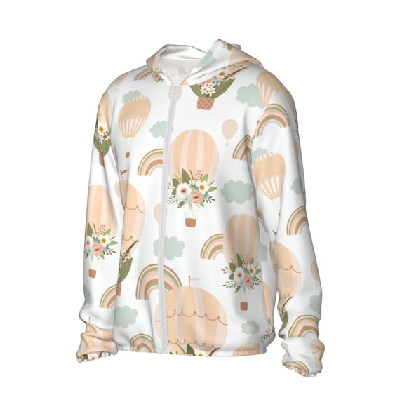 Uemuo Air Balloon and Flower Pattern Women's Full Zip UPF 50+ Sun Protection Hoodie Jacket Long Sleeve Sun Shirt Hiking Outdoor Performance with Pockets-X-Large