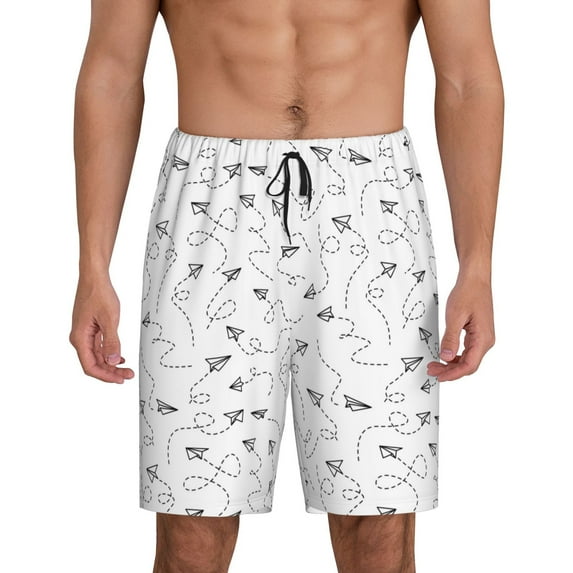 Uemuo Airplane Pattern Men's Short Pajama Pants – Soft & Breathable Lounge Shorts, Elastic Waistband with Pockets, Lightweight Sleepwear for All-Season Comfort-3X-Large