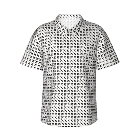 Uemuo Airplane Printed Regular Fit Short Sleeve Casual Hawaiian Shirt for Men,Aloha shirt,Tropical shirt,Floral print shirt,Vacation Beach shirt-