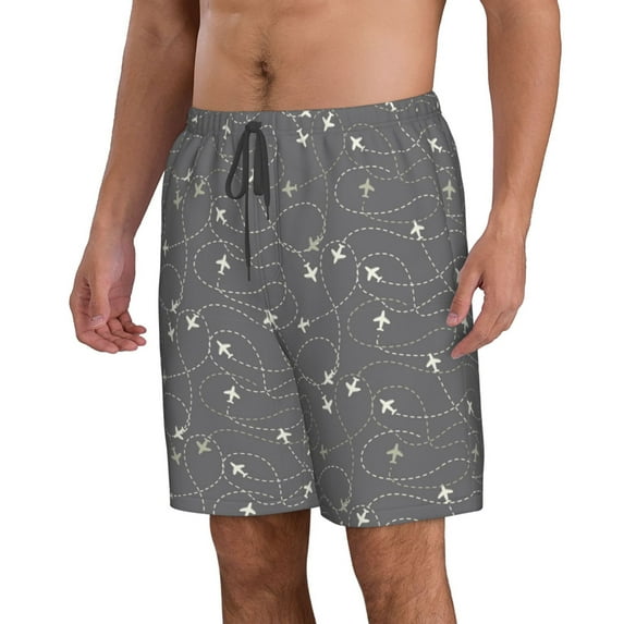 Uemuo Airplane Routes Around The World Pattern Men's Swim Trunks Hawaiian Beach Bathing Suit Swimsuits Beach Quick-Dry Shorts with Pockets-XX-Large